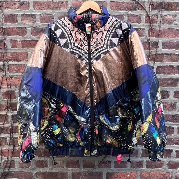 NEW Size Medium Farm Rio Borogodo Black Reversible Metallic Puffer Jacket - Picture 4 of 12